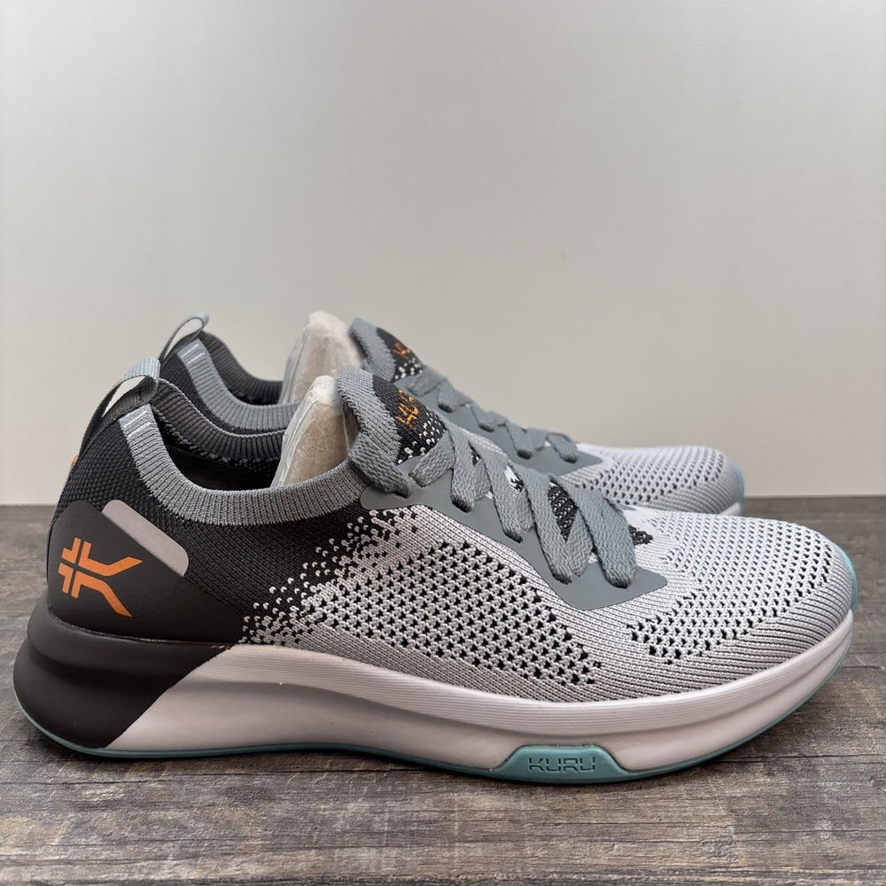 KURU Flux Women's 7.5 Sneaker Smoke Gray Orange Spice Knit Lace-Up NEW